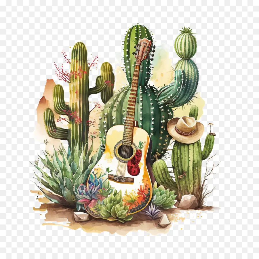 Cinco De Mayo，Cactus Jouant De La Guitare PNG