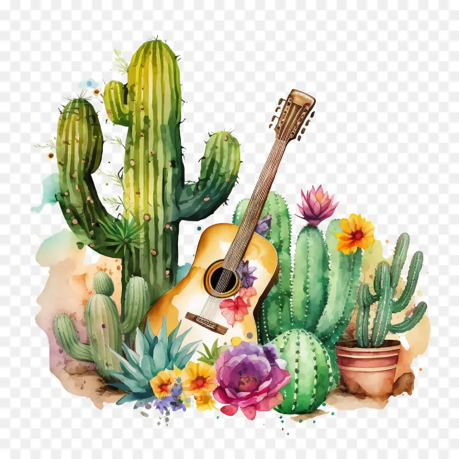 Cinco De Mayo，Cactus Jouant De La Guitare PNG