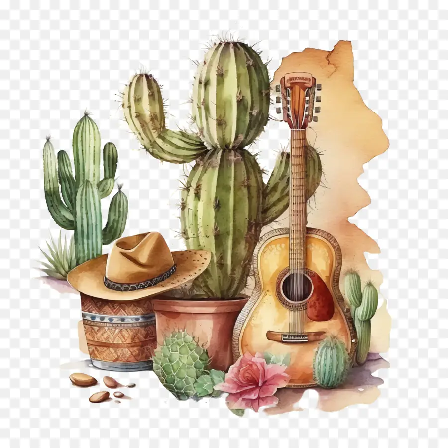 Cinco De Mayo，Cactus Jouant De La Guitare PNG