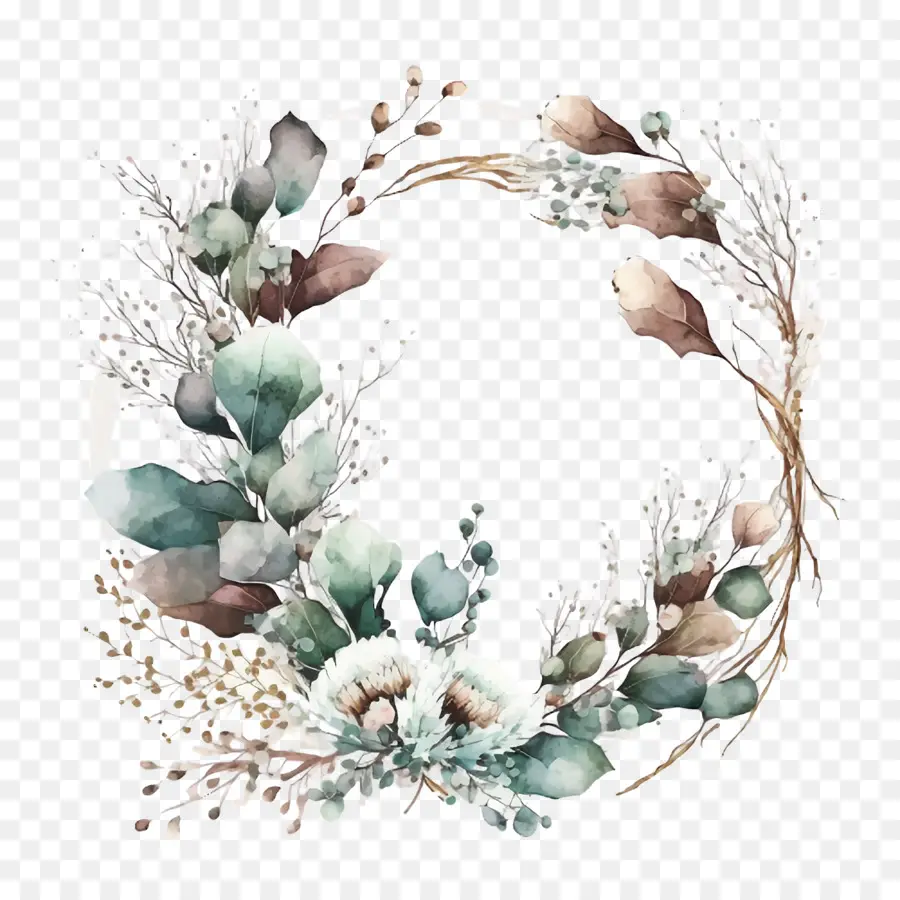 Aquarelle D'eucalyptus，Simple Couronne PNG