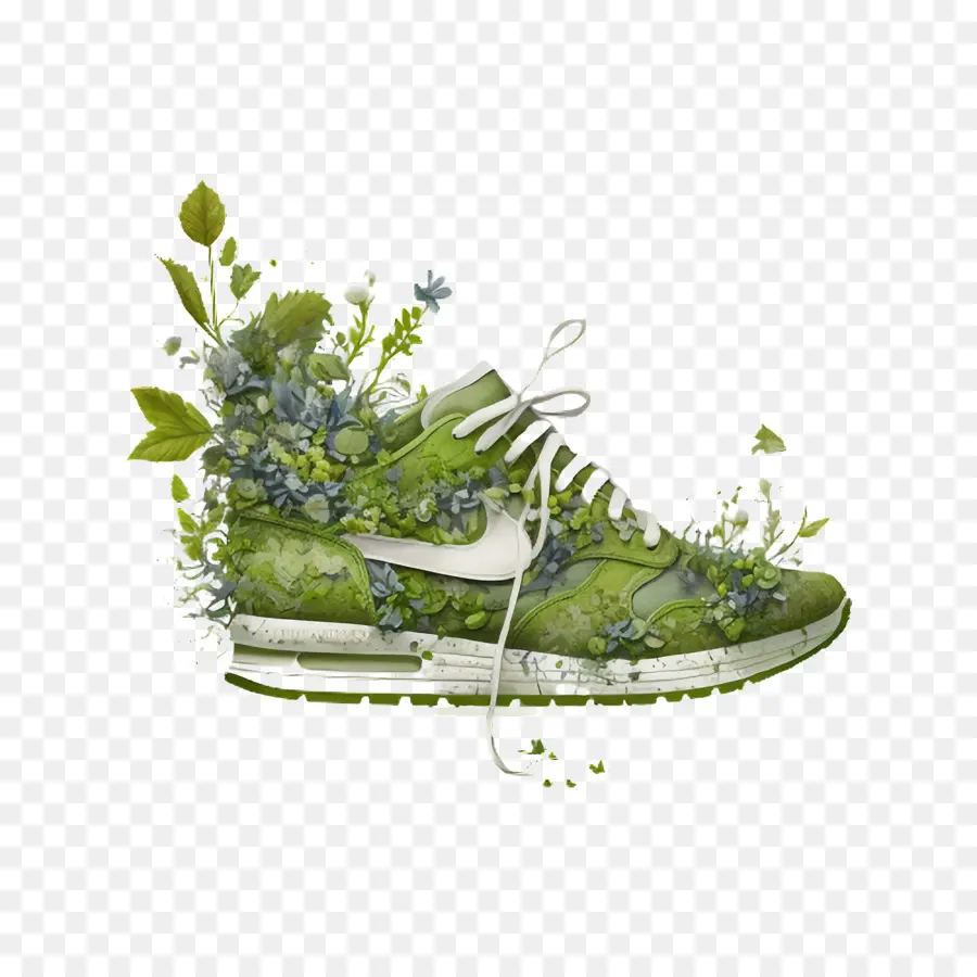 Baskets Nike De Dessin Animé，Feuilles Vertes PNG