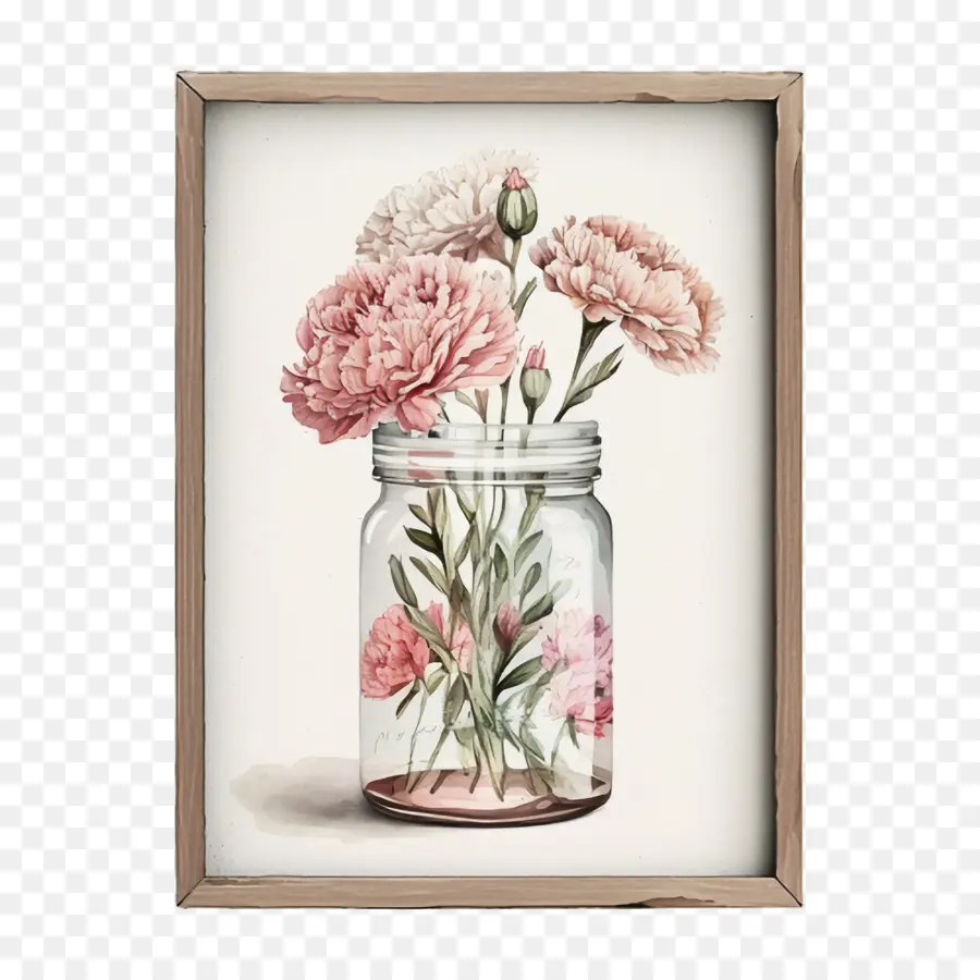 Oeillets Aquarelle，Fleurs En Pot PNG