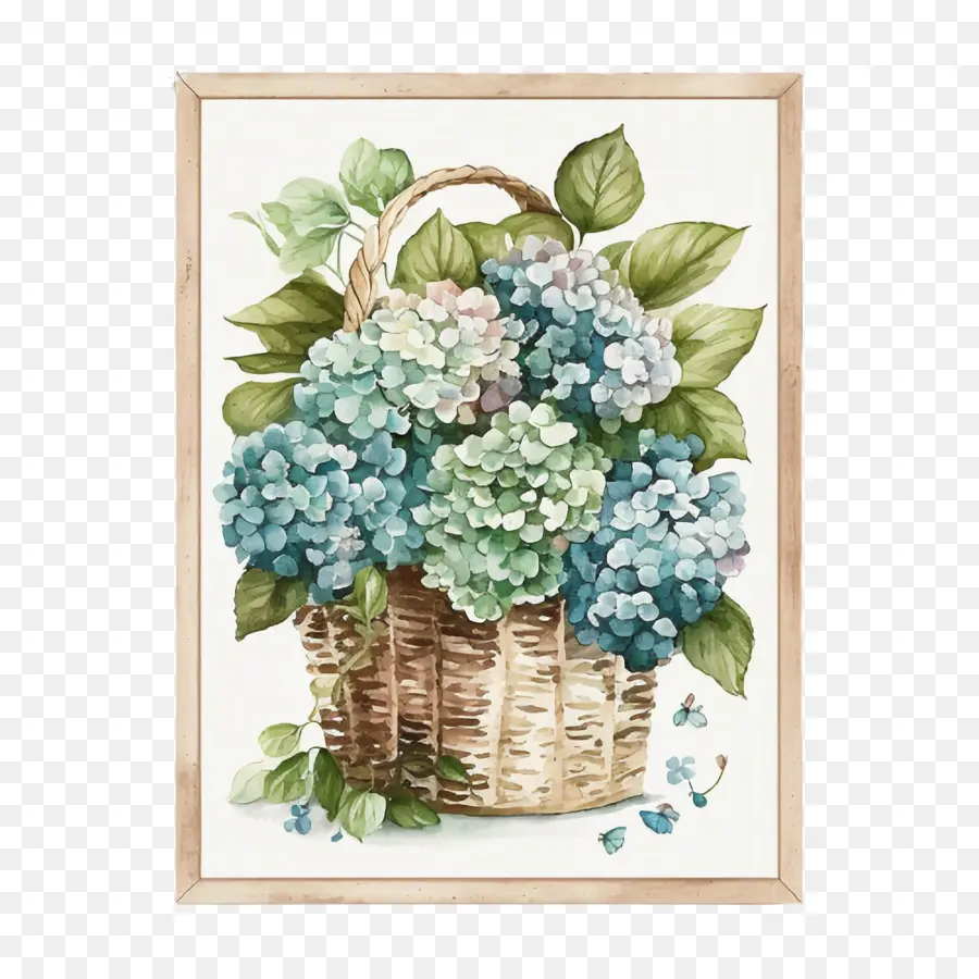 Hortensias Aquarelles，Fleurs Dans Un Panier PNG