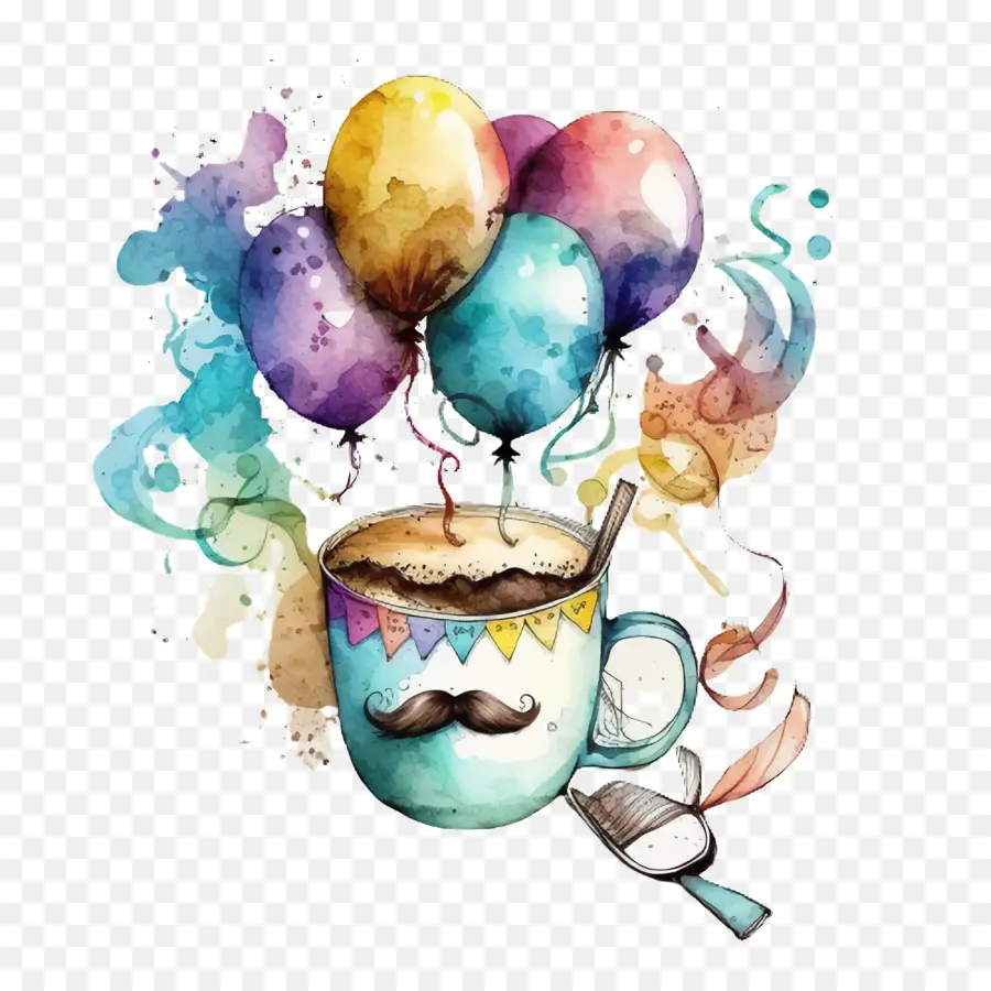 Tasse à Café Aquarelle，Moustache PNG