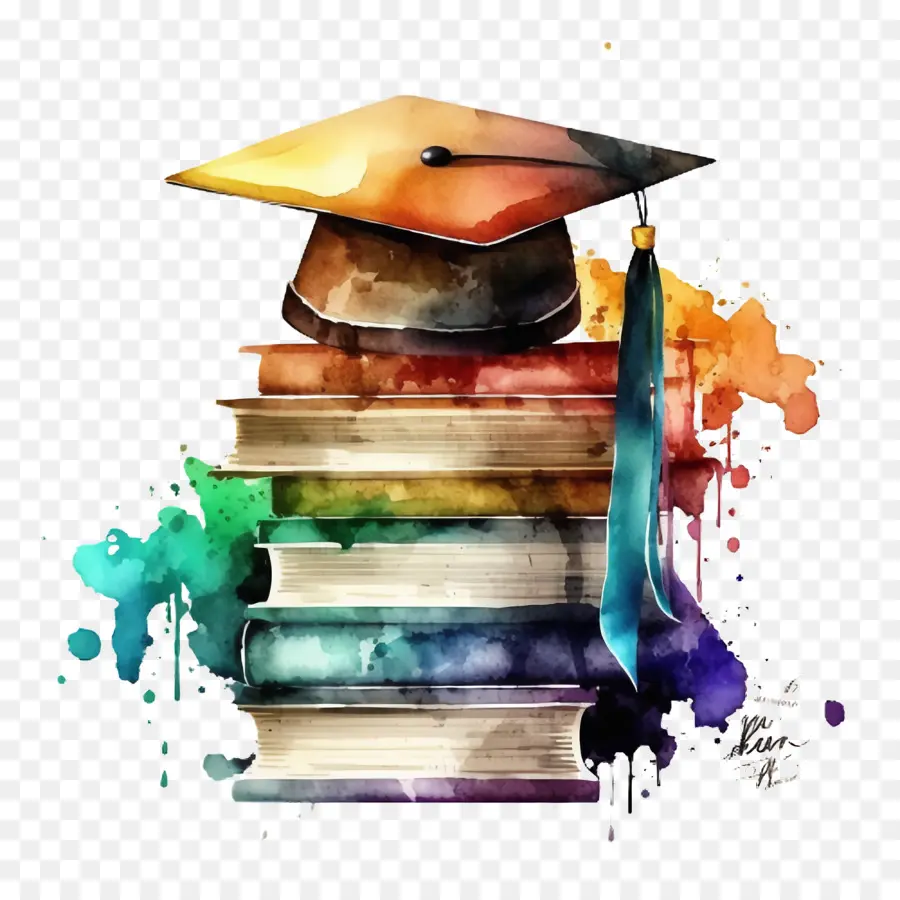 Casquette De Graduation，Pile De Livres PNG