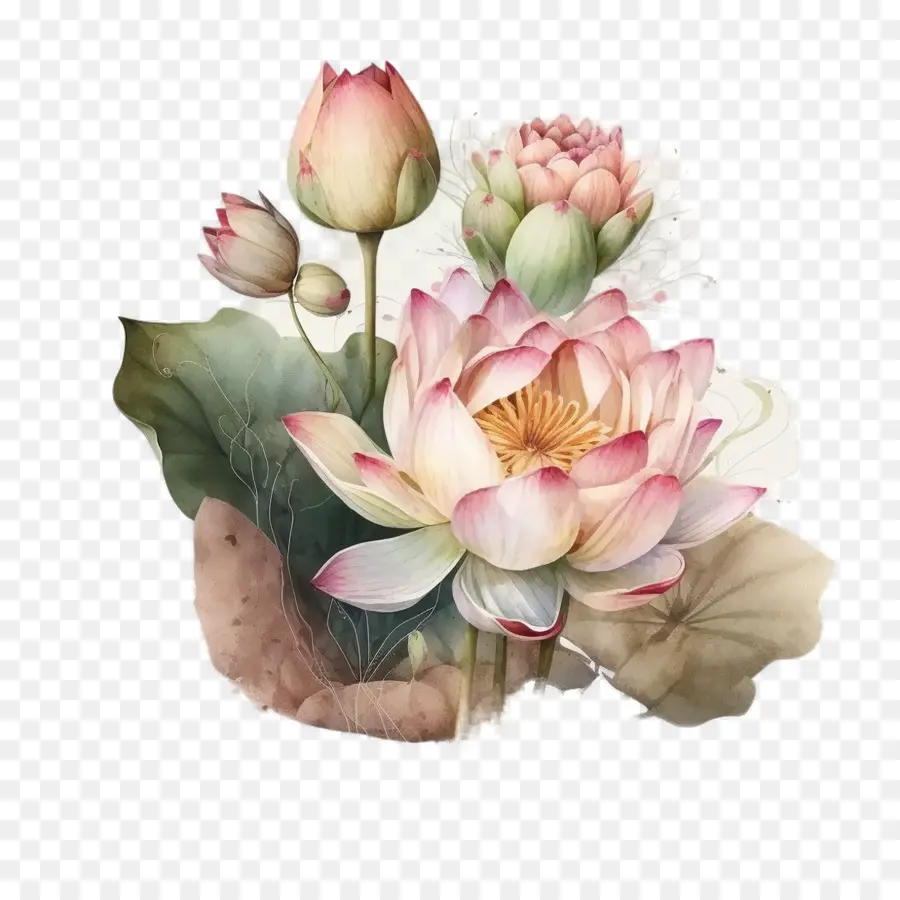 Aquarelle Lotus，Fleur De Lotus PNG