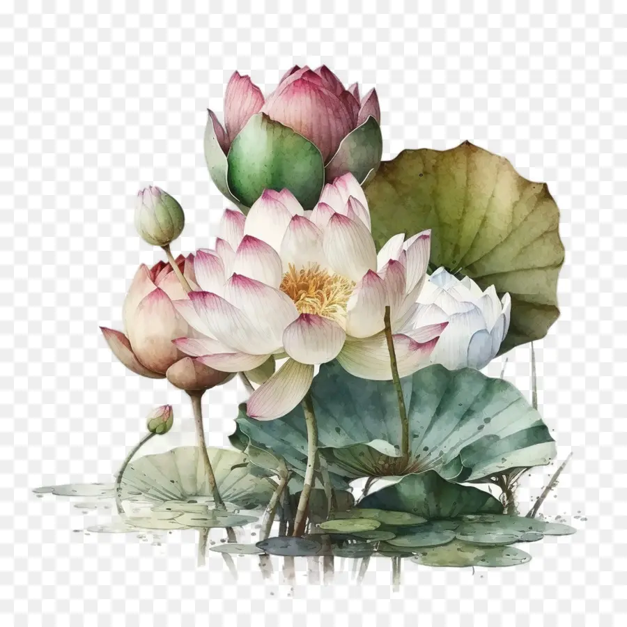 Aquarelle Lotus，Fleur De Lotus PNG