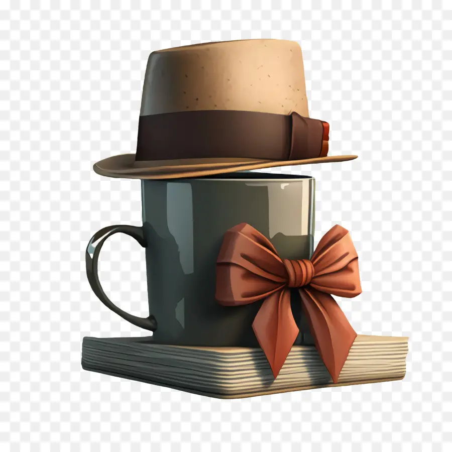 Cadeau De Fête Des Pères，Coupe Avec Chapeau Et Nœud PNG