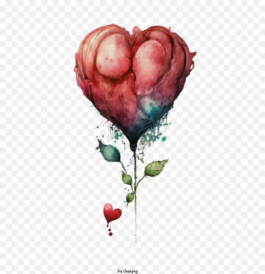 Aquarelle Cœur，Coeur Rose PNG