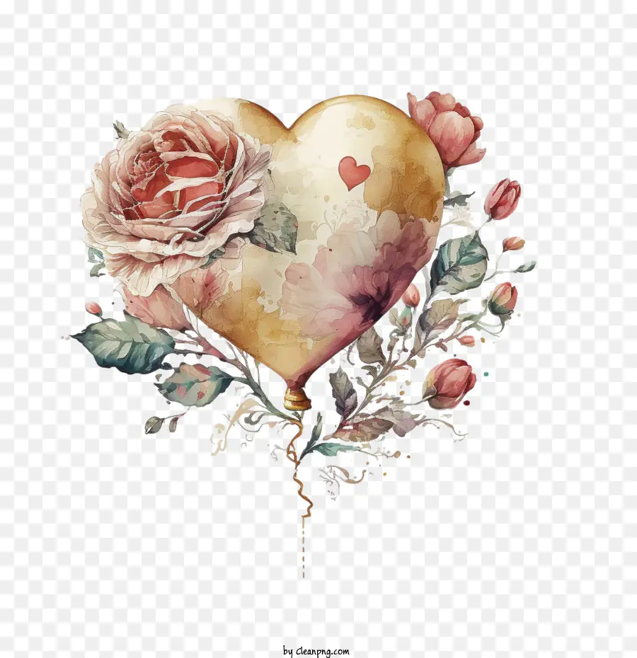 Aquarelle Cœur，Coeur Rose PNG