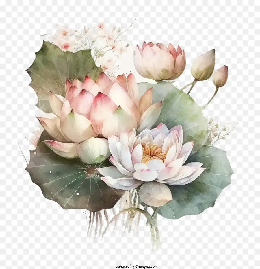 Aquarelle Lotus，Des Feuilles De Lotus PNG