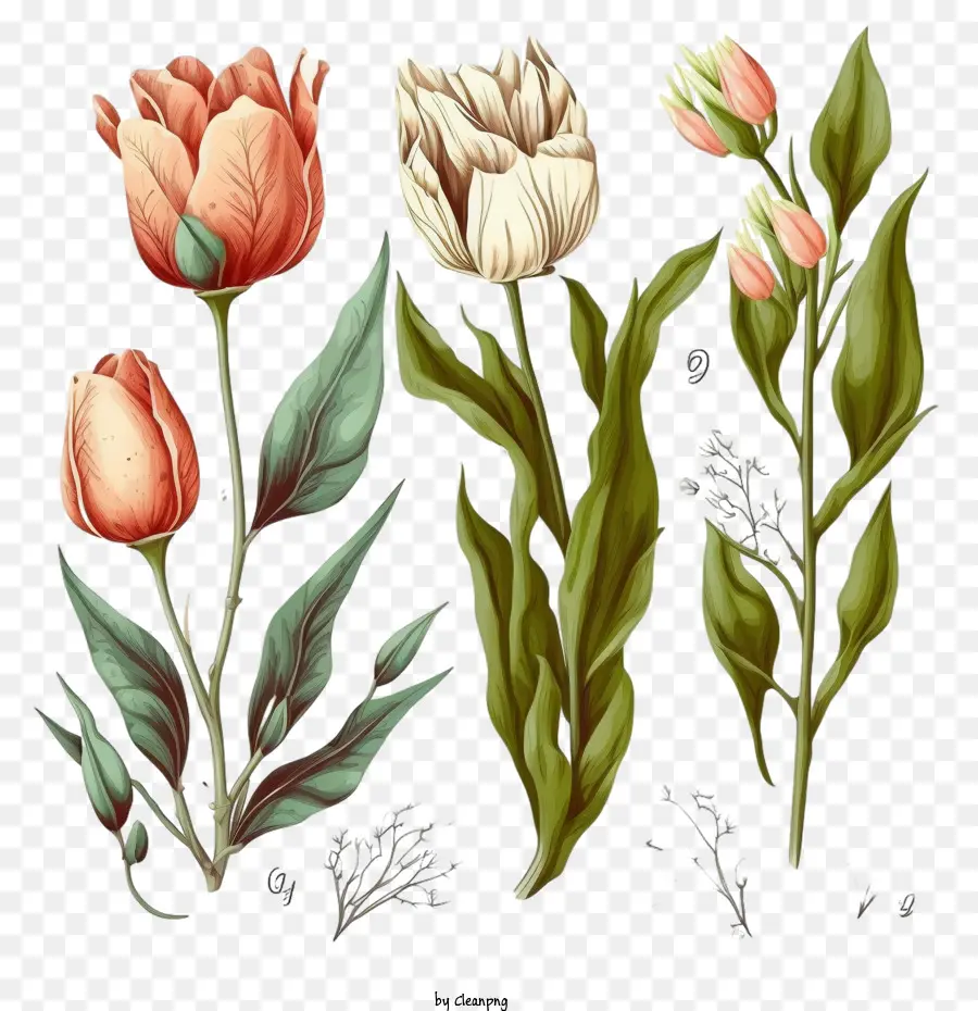 Tulipes Dessinées à La Main，Fleurs PNG