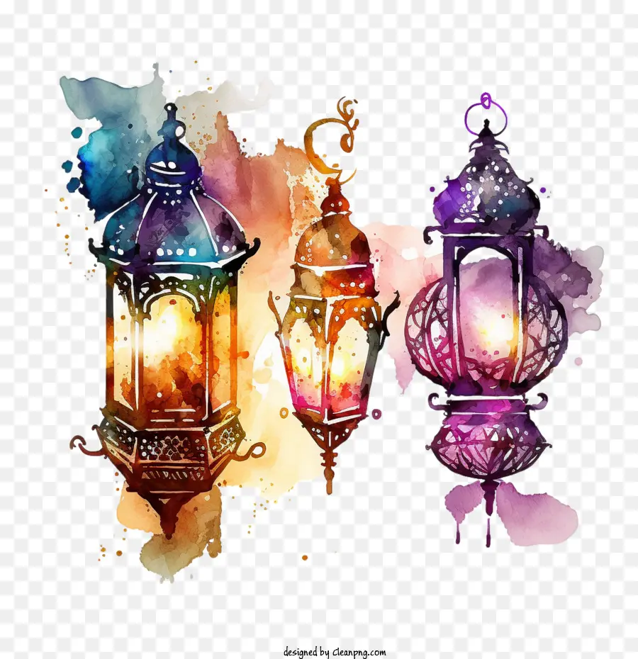 Aquarelle Lanterne，Lampes Brillantes PNG