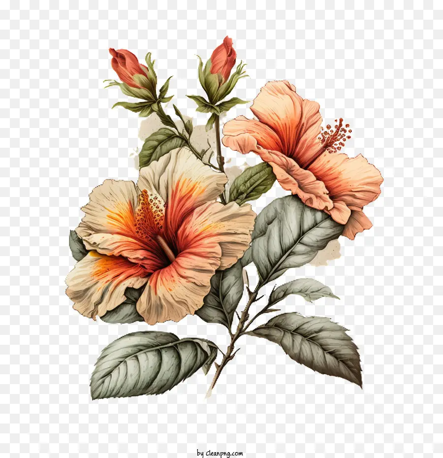 Hibiscus Tiré à La Main，Fleur D'hibiscus PNG