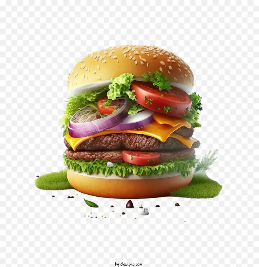 Burger Réaliste，Hamburger 3d PNG