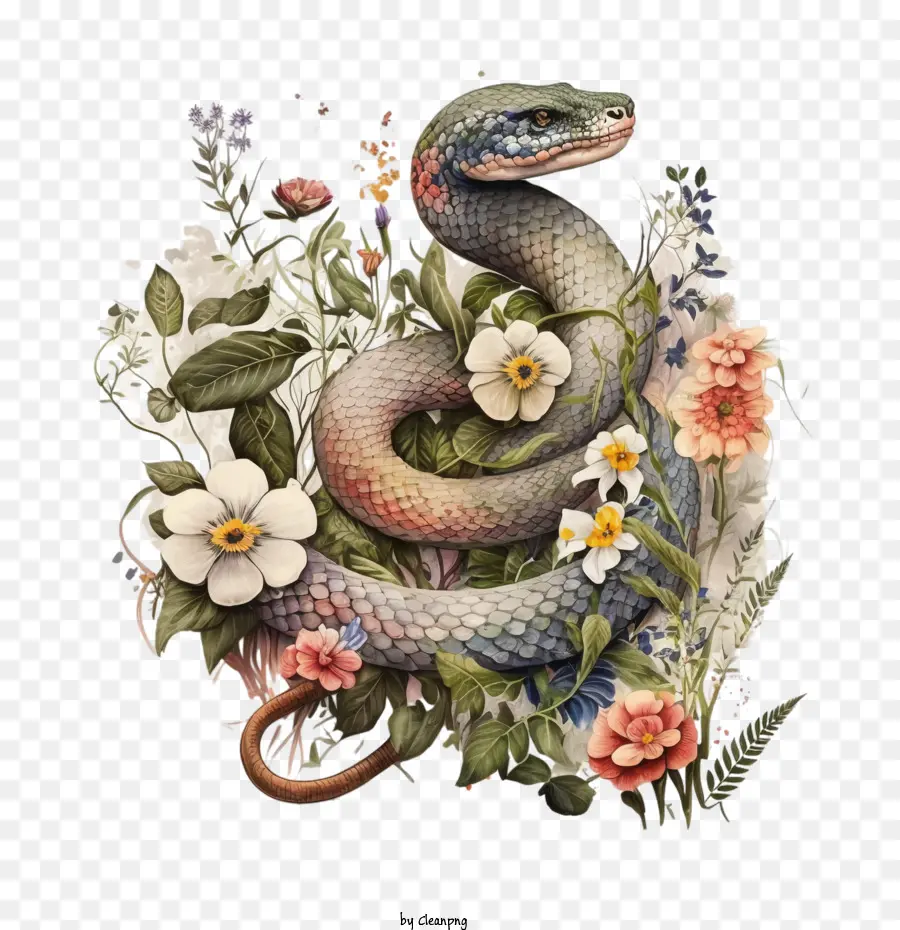 World Serpent Journée，Serpent Avec Des Fleurs PNG