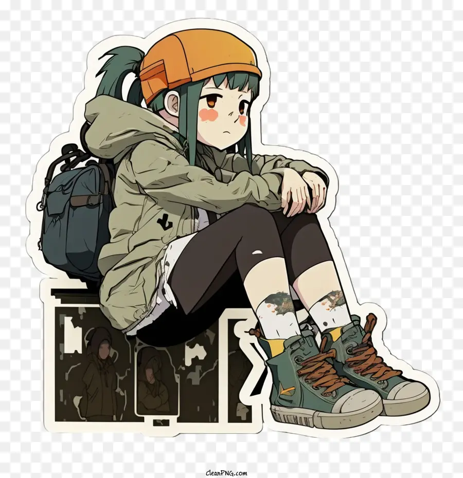 Fille De Dessin Animé，Jeune Fille Assise PNG