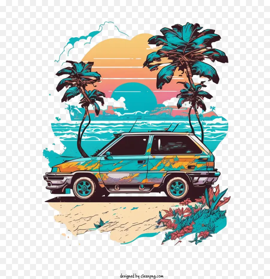 Couleurs De La Voiture Des Années 90，Plage De La Voiture PNG