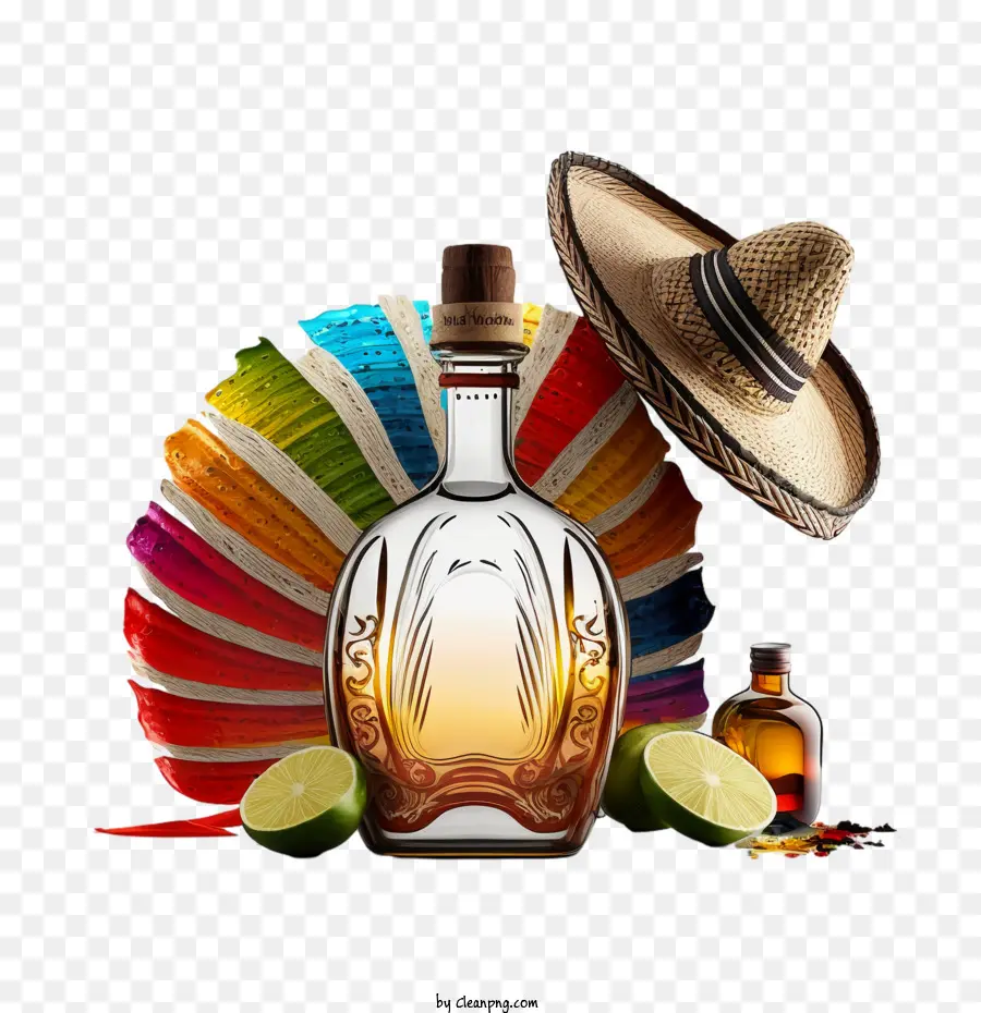 Cinco De Mayo，Bouteille De Tequila Avec Sombrero PNG