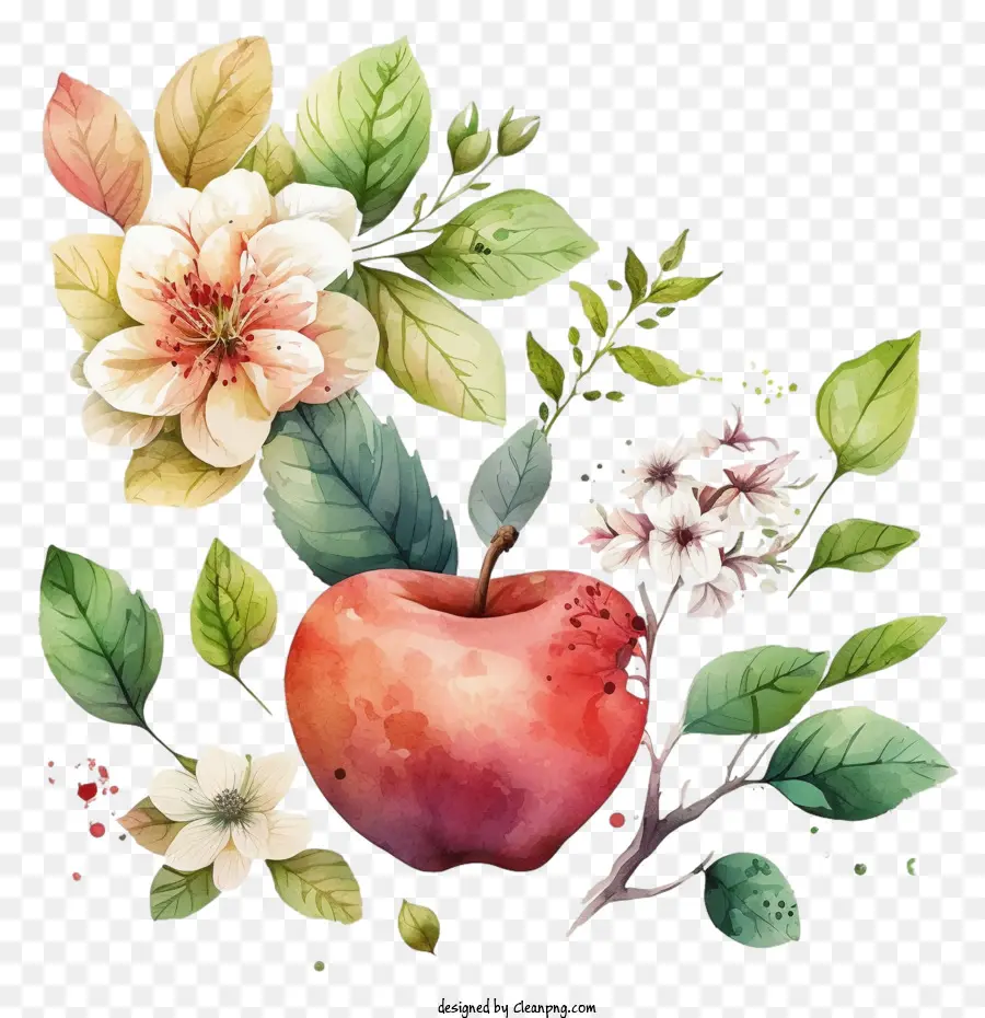 Pomme Dessinée à La Main，Pomme Et Fleurs PNG