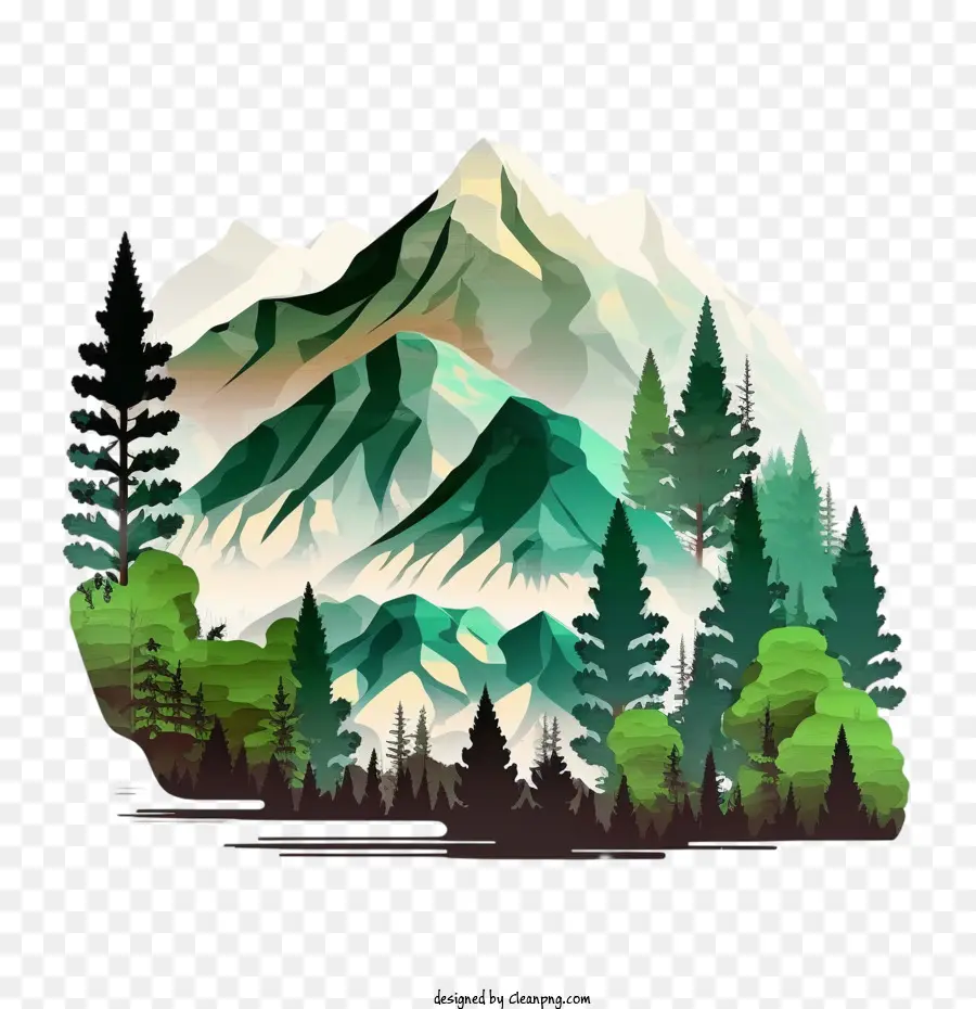 Plat De Montagne，Montagne Avec Des Pins PNG