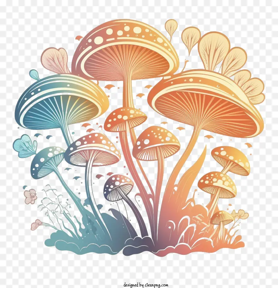 Rétro Champignons，Champignons Pastel PNG