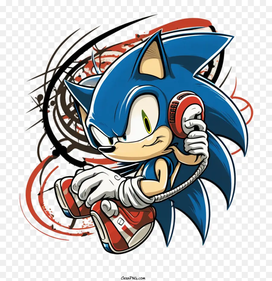 Sonic Dessiné à La Main，Sonic Avec Des écouteurs PNG
