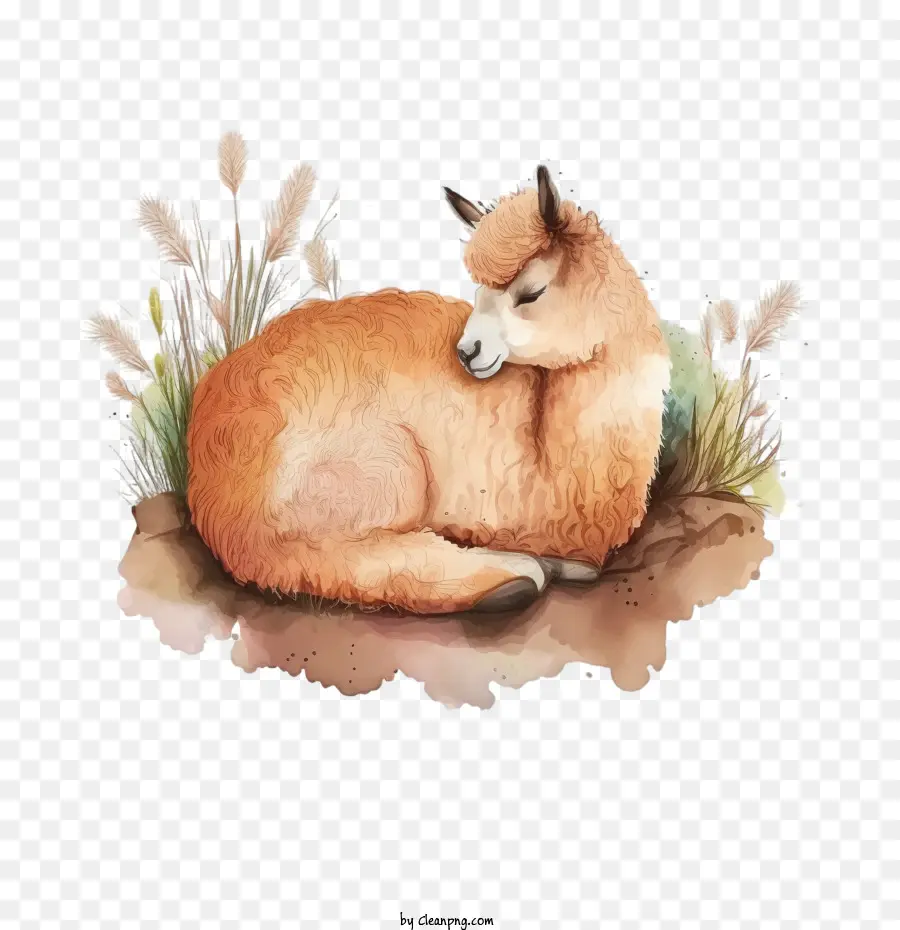 Lama Aquarelle，Lama Endormi PNG