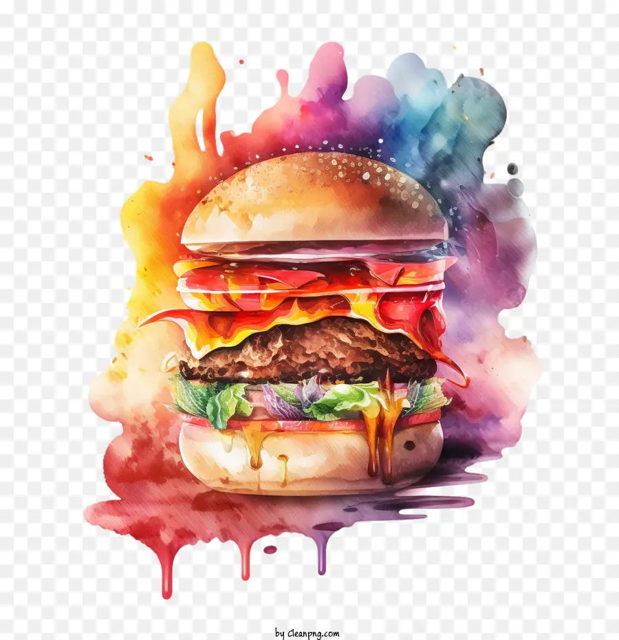 Aquarelle Burger，Hamburger Fondu PNG