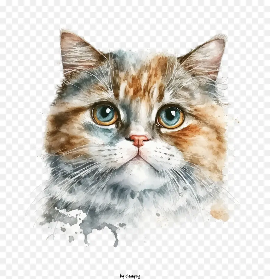 Chat Aquarelle，Visage De Chat PNG