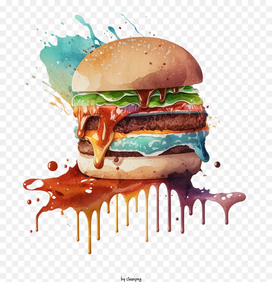 Burger Aquarelle，Burger Fondu PNG