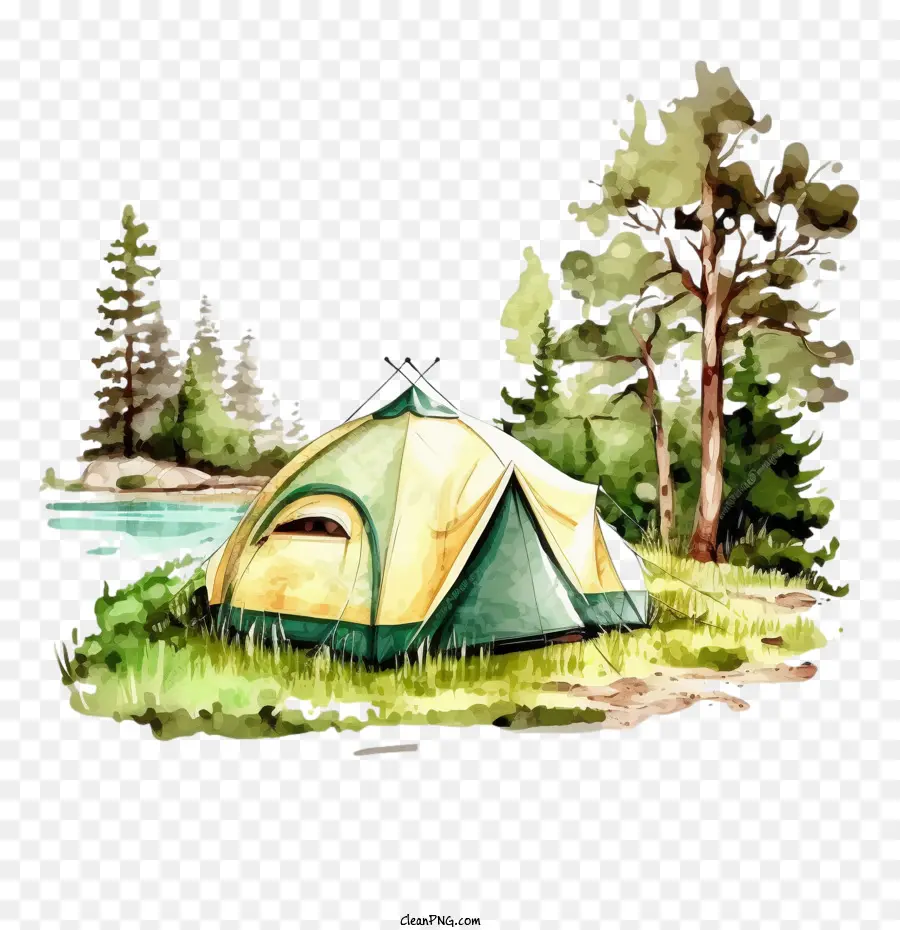 Camp D'été Aquarelle，Camp D'été Avec Tente PNG