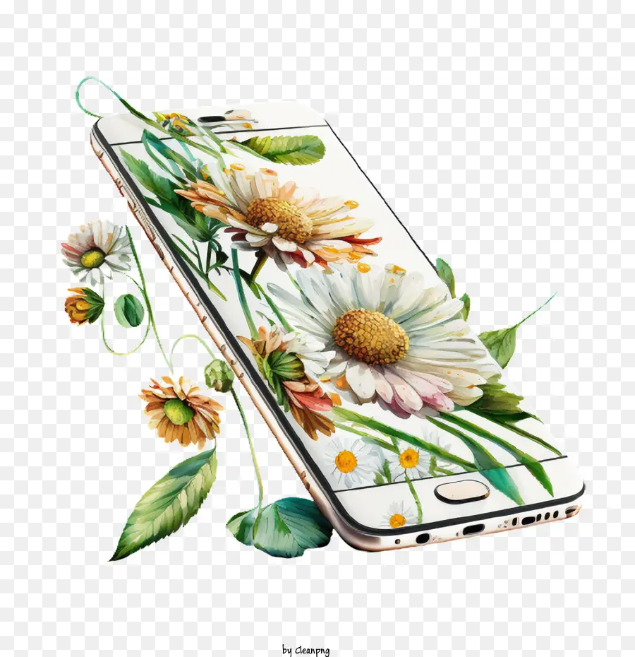 Fleurs De Marguerite Aquarelle，Smartphone Fleuri PNG