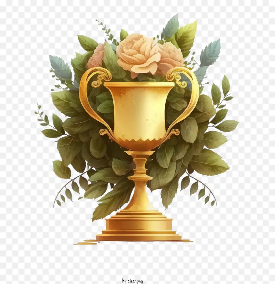 Trophée D'or De La Coupe Du，Tasse De Trophée Avec Fleur PNG