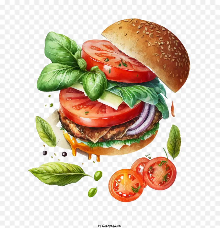 Aquarelle Burger，Hamburger à La Tomate PNG