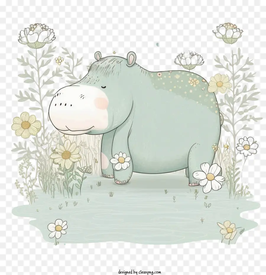 Hippopotame Mignon，Fleurs PNG