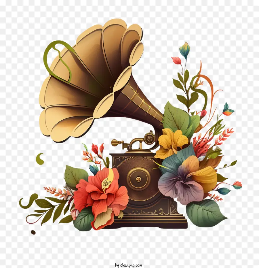 Note De Musique，Gramophone Floral PNG