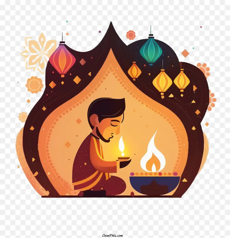 Diwali，Homme Avec Lampe PNG