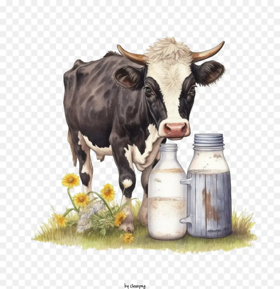 Vache De Ferme，Bouteille De Lait PNG