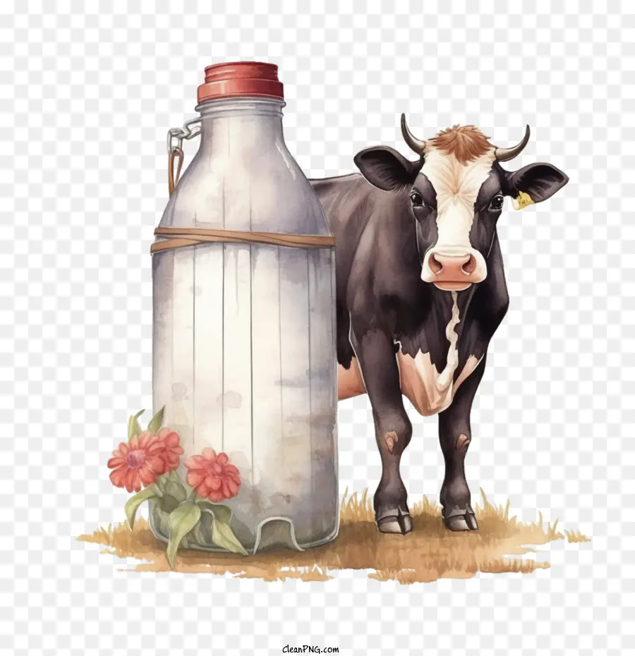 Vache De Ferme，Bouteille De Lait PNG