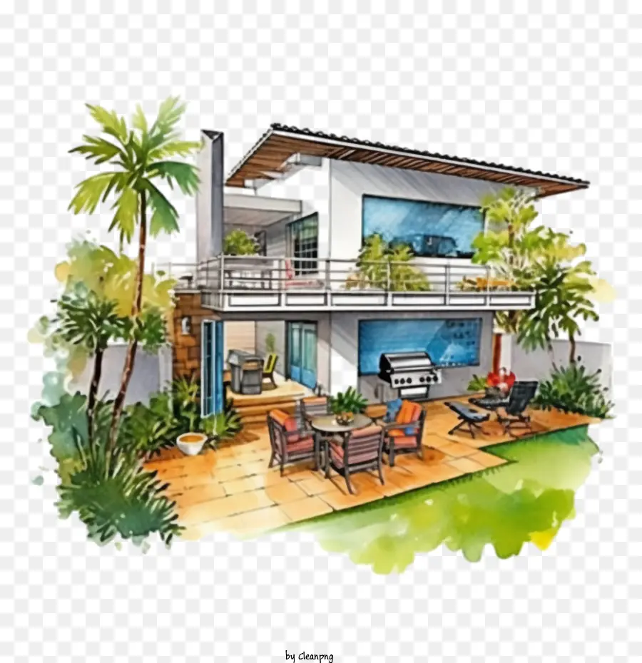 Barbecue Aquarelle，Maison Moderne PNG