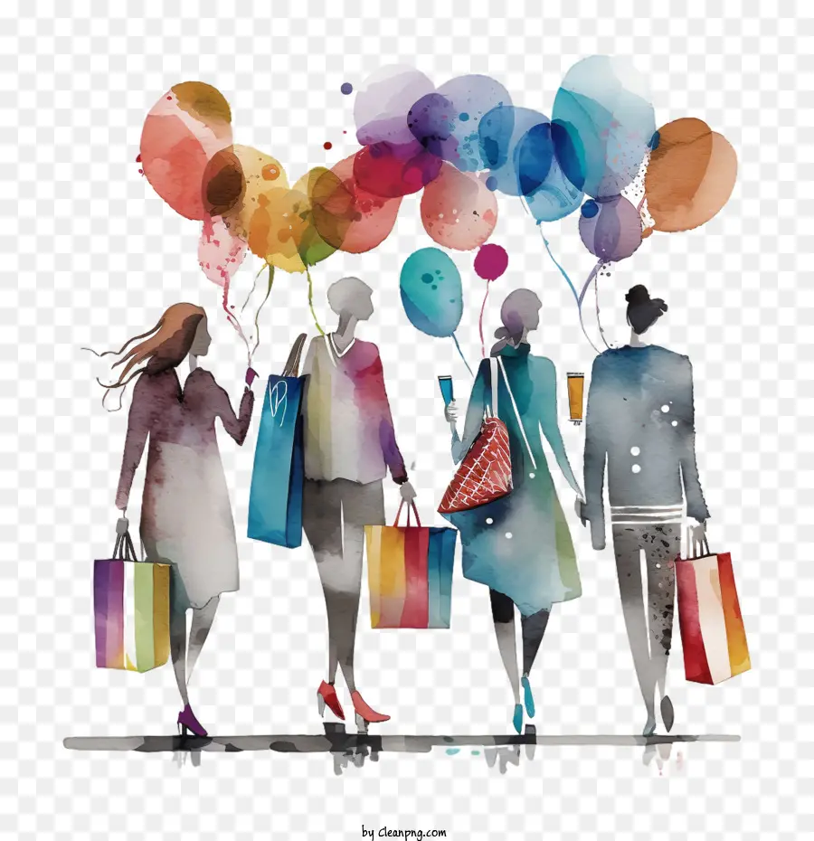 Fête Du Shopping，Les Gens Avec Des Ballons PNG