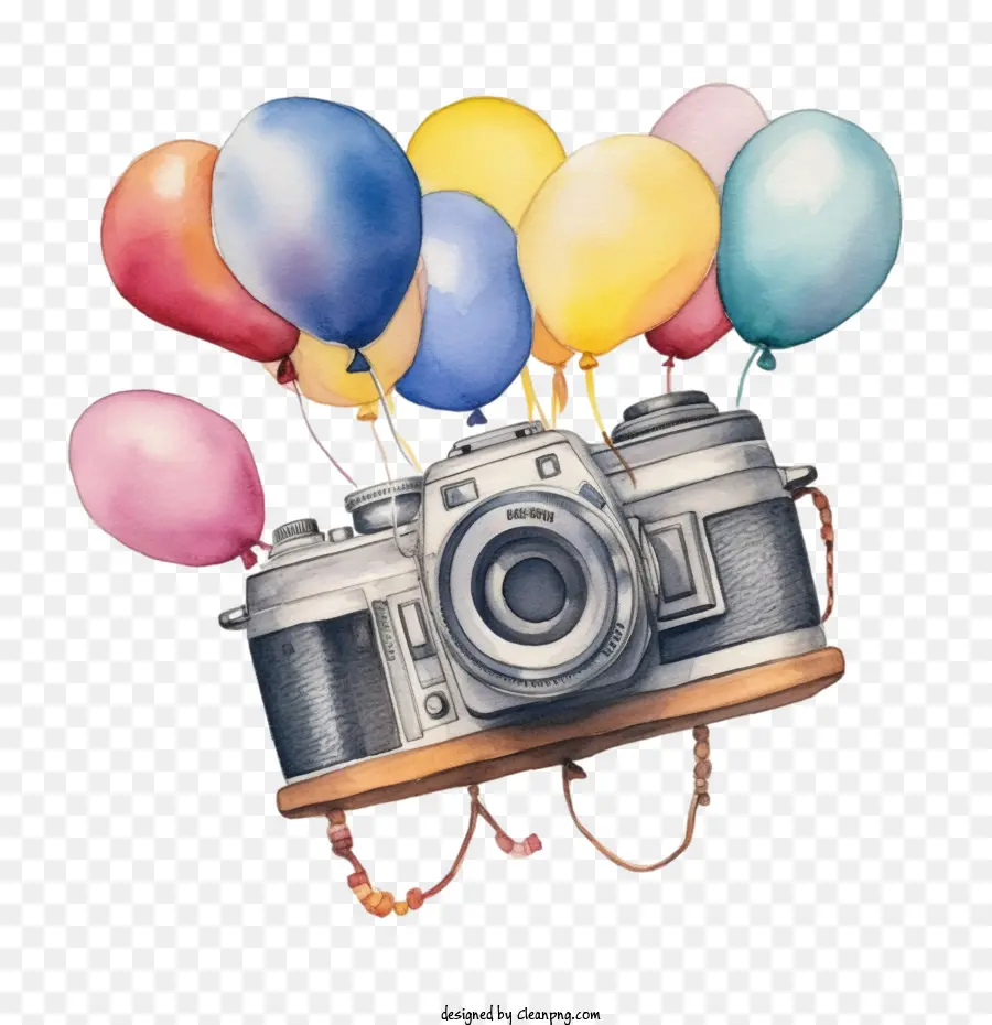 Appareil Photo Aquarelle，Appareil Photo Avec Des Ballons PNG