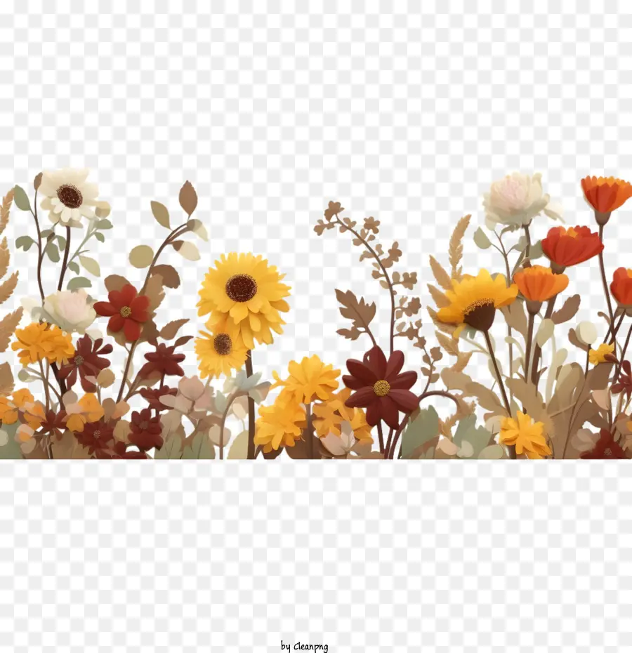 Frontière D'automne，Bordure De Fleurs PNG