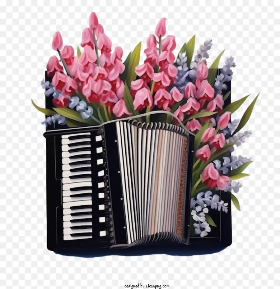 Accordéon，Accordéon Avec Des Fleurs PNG