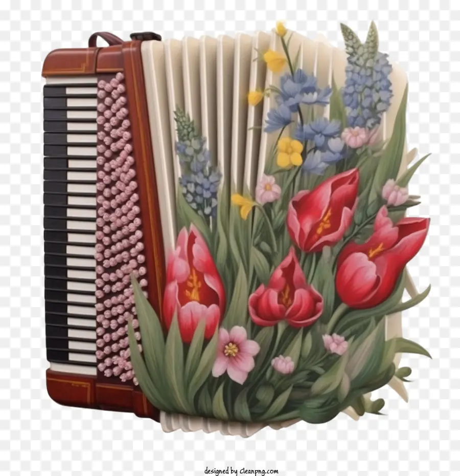 Accordéon，Accordéon Avec Des Fleurs PNG