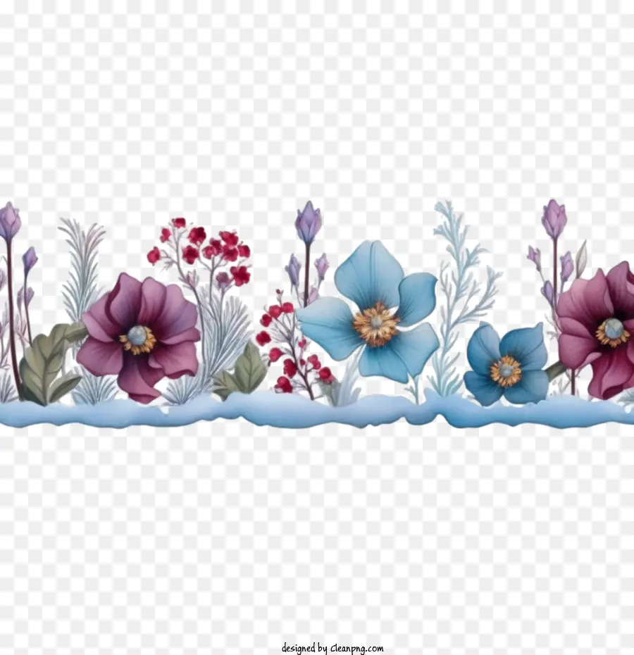 Fleur D'hiver，Bordure Florale PNG