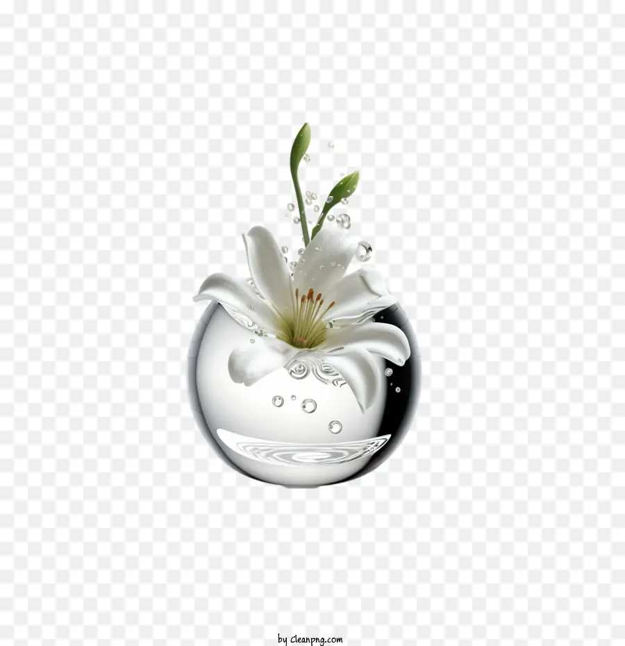 Goutte D'eau，Fleur Blanche Dans Un Vase PNG