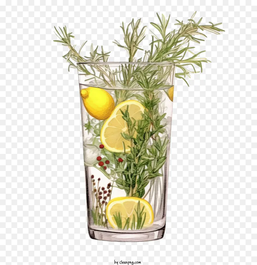 Boisson à La Limonade，Verre D'eau Aux Herbes Et Au Citron PNG