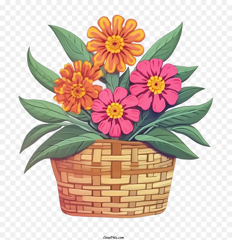 Fleur De Zinnia，Panier De Fleurs PNG